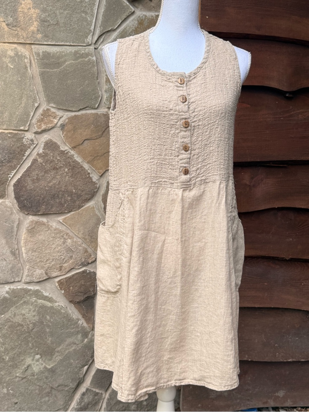 FLAX Jeanne Engelhart 100% Linen Sleeveless A-Line Dress Petite 4-6